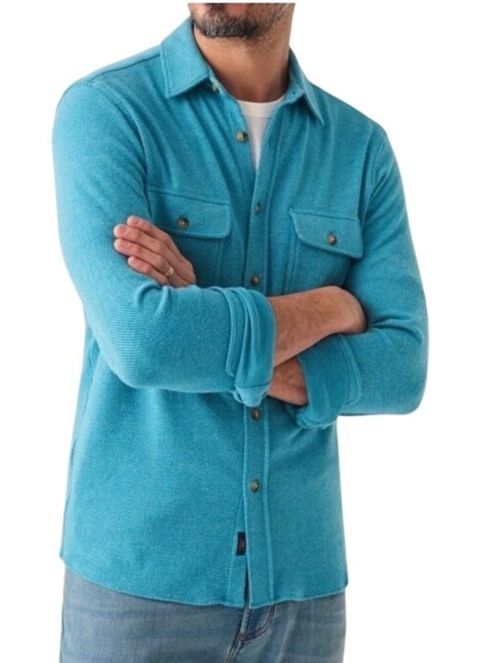 Faherty Mens Legend size L Sweater Knit shirt Button Down Turquoise ultra soft